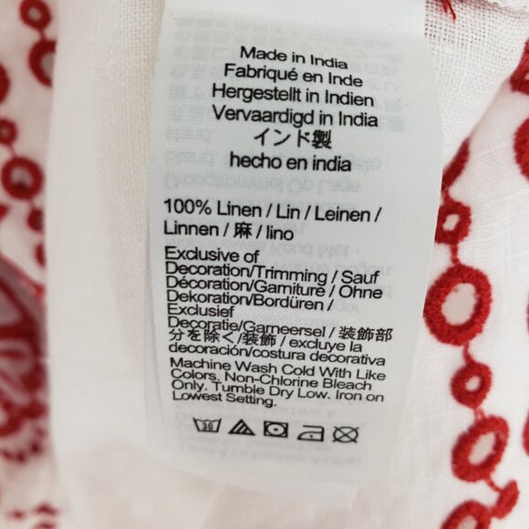 J. Crew Bungalow Embroidered Floral Linen Top S Womens Scallop Trim White Red - Picture 9 of 9